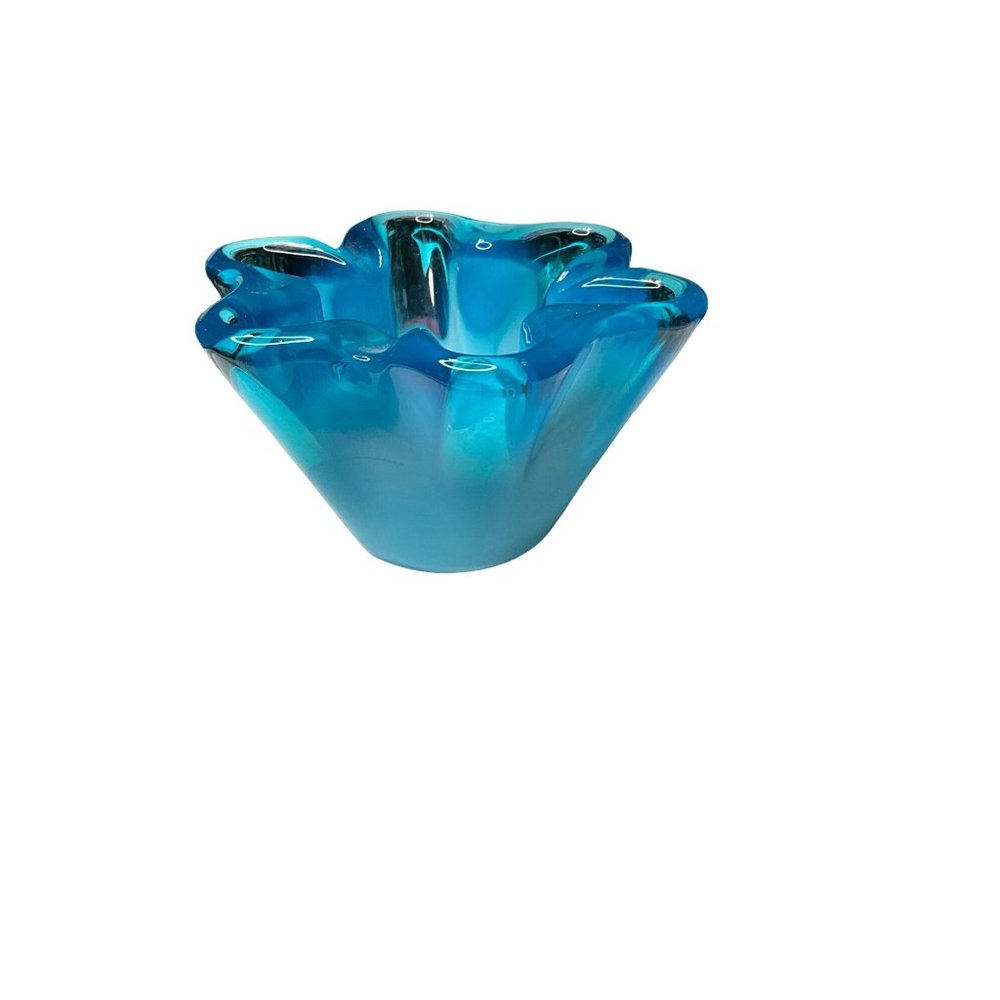 Vintage MCM‎ Heavy Glass Blue and White Ombré Ashtray